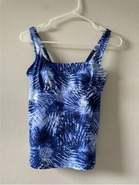 Lands’ End Women’s Swim Top Size 2 Deep Sea Navy Tie Dye Palm New